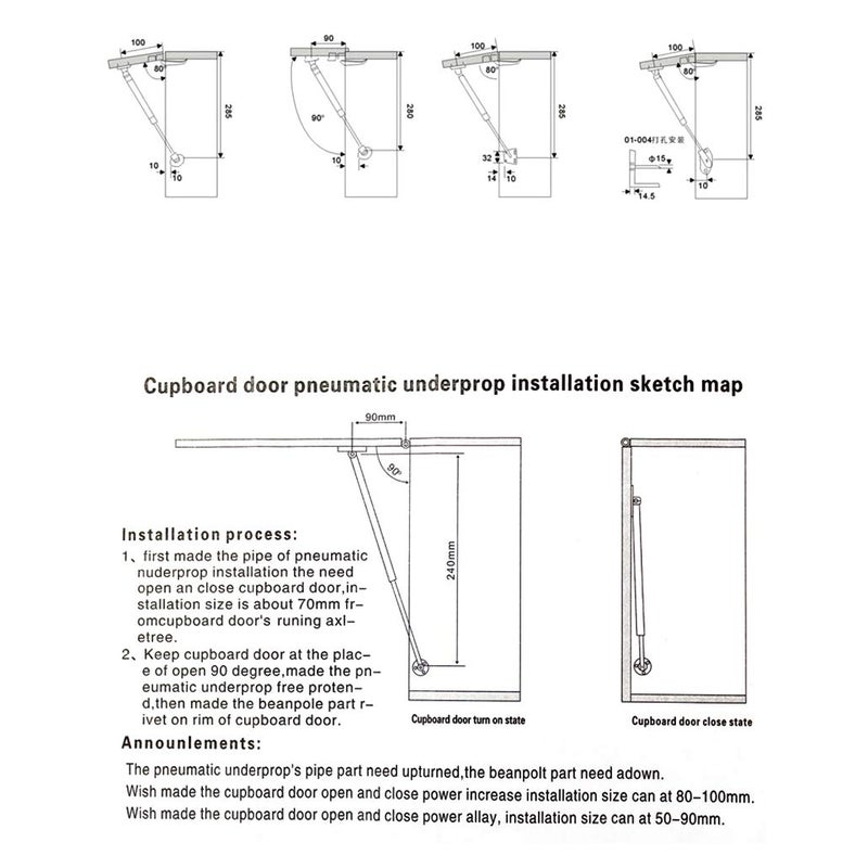Jacklove 4 Pcs 100N/ 22.5lb Gas Strut, Pneumatic Lift, Furniture Cabinet Door Stay, Hydraulic Gas Lift Spring Stay, Cabinet Lift Support, Cabinet Door Strut - Image 5